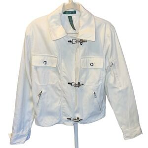 Vtg Ralph Lauren White Jacket Fireman Clasp Sz M Pre-Owned
